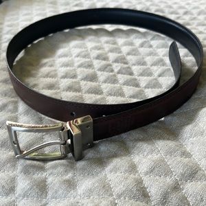 Boys leather belt - large - brown/black reversible with silver tone buckle
